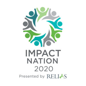 Impact Nation logo - icons of people holding hands form a circle, text below "Impact Nation 2020 presented by Relias"