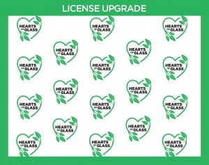 license upgrade image - hearts of glass logos on a white background
