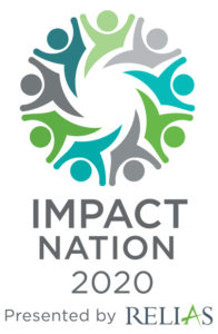 Impact Nation logo - icons of people holding hands form a circle, text below "Impact Nation 2020 presented by Relias"