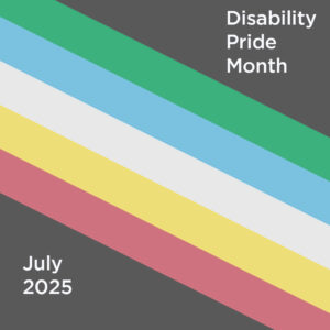 The disability pride flag, with a muted black background and a diagonal stripe of red, yellow, white, blue, and green, symbolizes the barriers disabilities create and the history of ableist violence. The black background represents mourning the victims of ableist violence, the diagonal line cuts across societal barriers, and the colors represent physical, sensory, psychiatric, intellectual/neurodivergent, and invisible disabilities.
